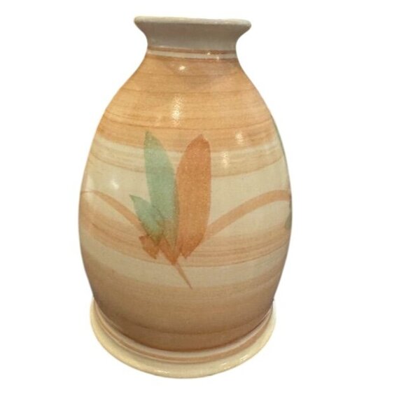 Handcrafted Ceramic Vase With Abstract Leaf Design & Neutral Tones - Picture 2 of 6